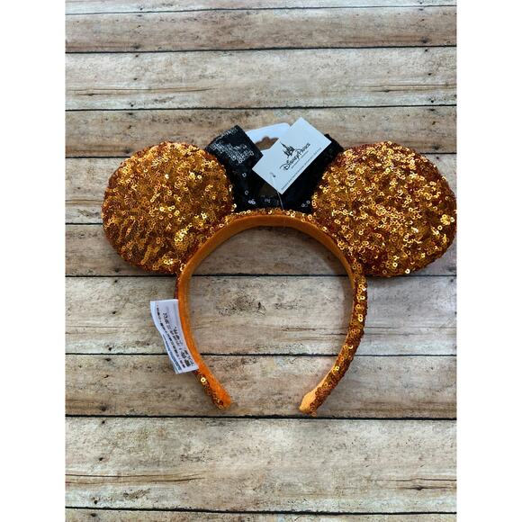 Disney 2017 Halloween Orange & Black Sequin Minnie Ears Headband NEW RARE - Picture 3 of 3